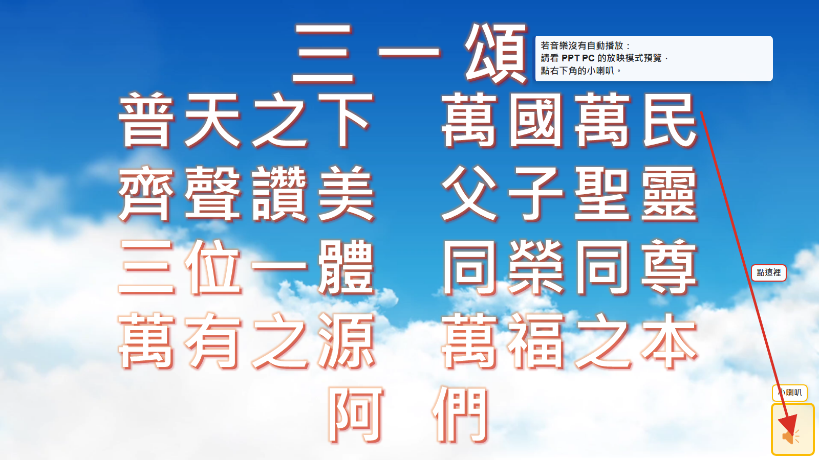 程序 PPT 放映預覽右下角小喇叭標註圖